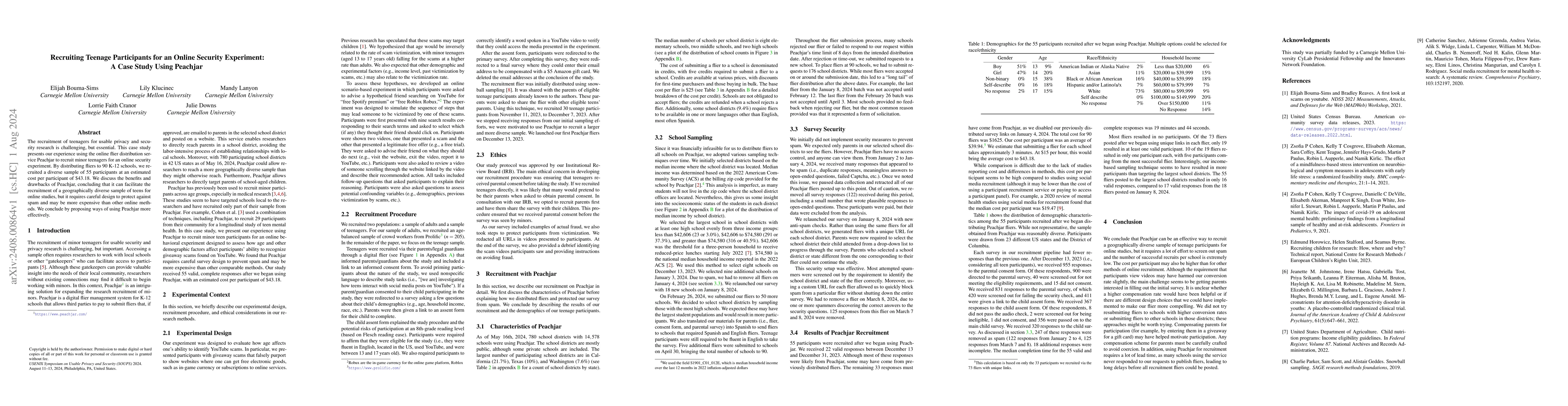Thumbnail for Recruiting Teenage Participants for an Online Security Experiment: A
  Case Study Using Peachjar