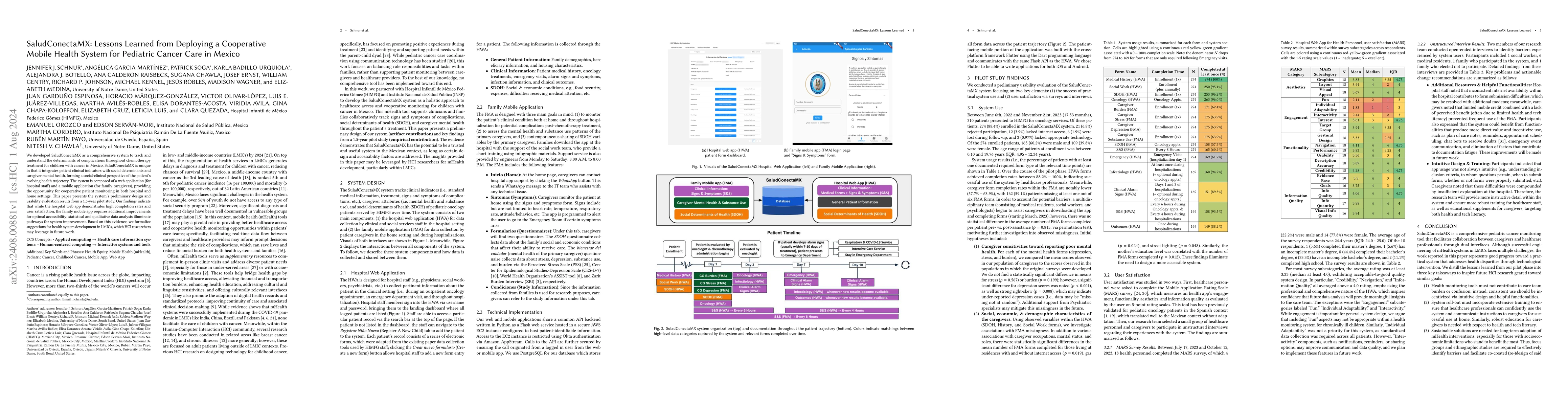 Thumbnail for SaludConectaMX: Lessons Learned from Deploying a Cooperative Mobile
  Health System for Pediatric Cancer Care in Mexico