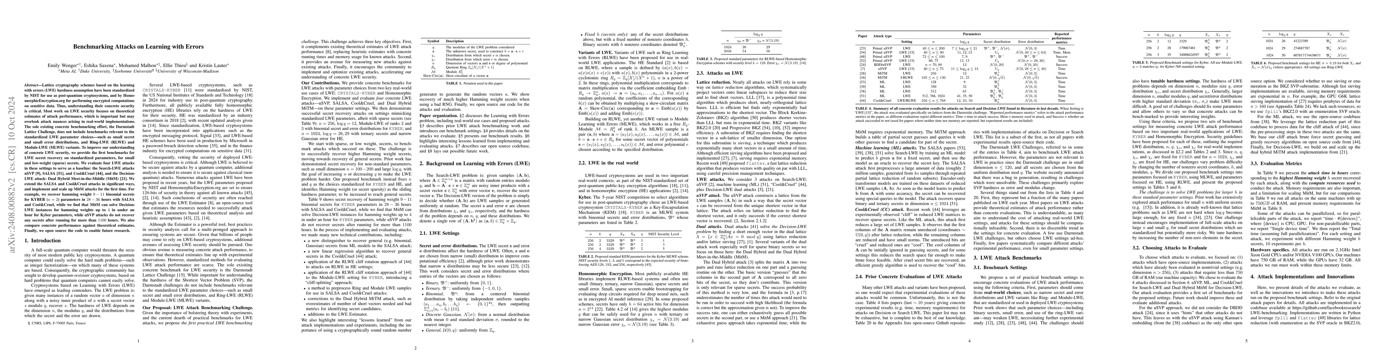 Thumbnail for Benchmarking Attacks on Learning with Errors