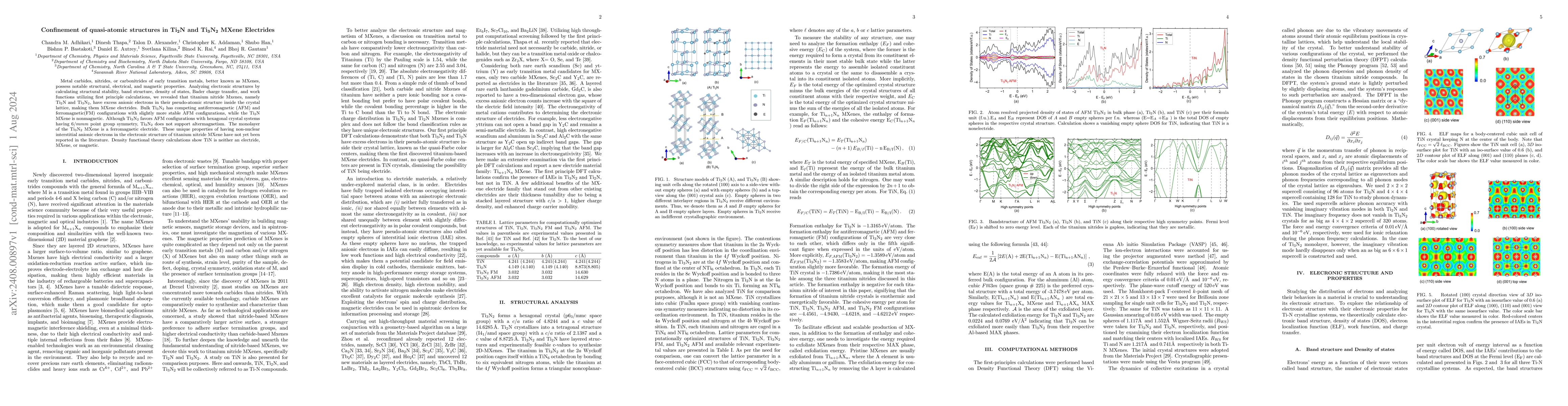 Thumbnail for Confinement of quasi-atomic structures in Ti$_2$N and Ti$_3$N$_2$ MXene
  Electrides