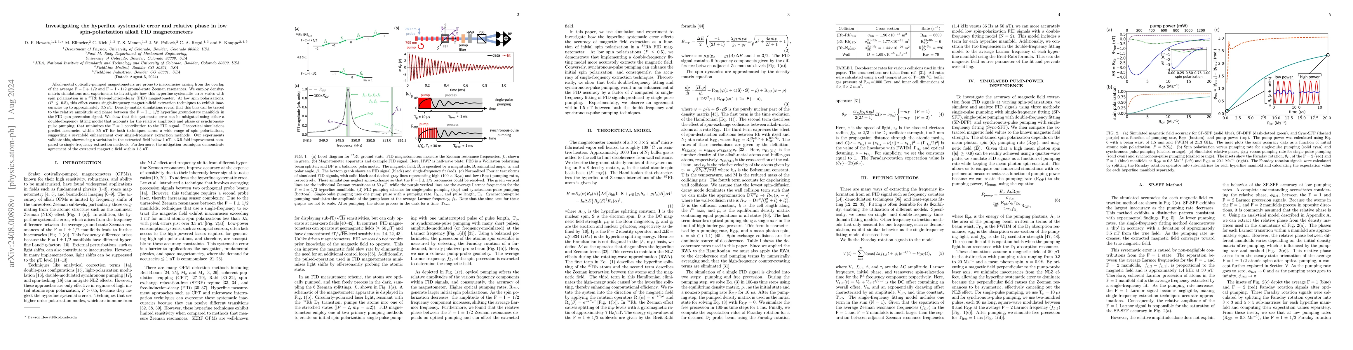 Thumbnail for Investigating the hyperfine systematic error and relative phase in low
  spin-polarization alkali FID magnetometers