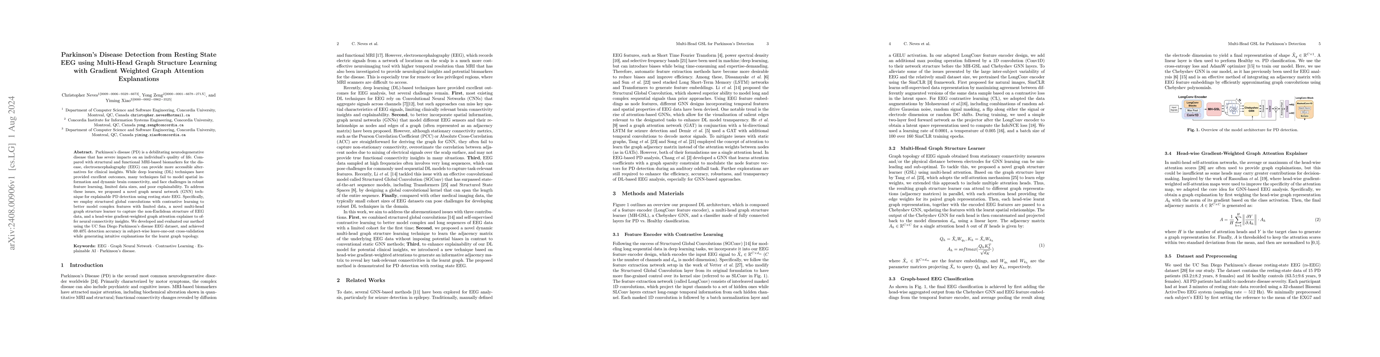 Thumbnail for Parkinson's Disease Detection from Resting State EEG using Multi-Head
  Graph Structure Learning with Gradient Weighted Graph Attention Explanations