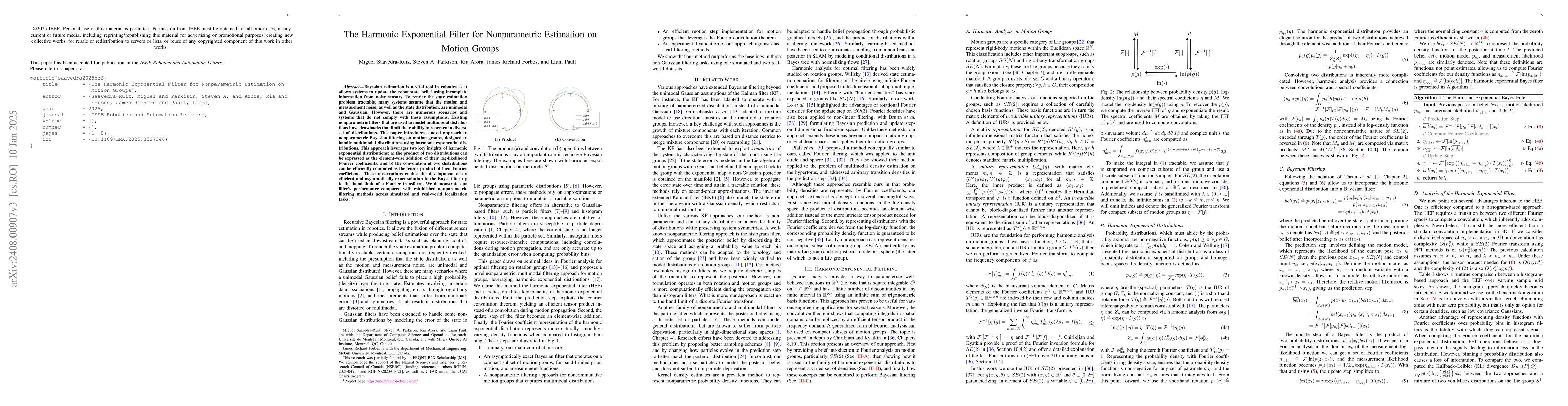 Thumbnail for The Harmonic Exponential Filter for Nonparametric Estimation on Motion
  Groups