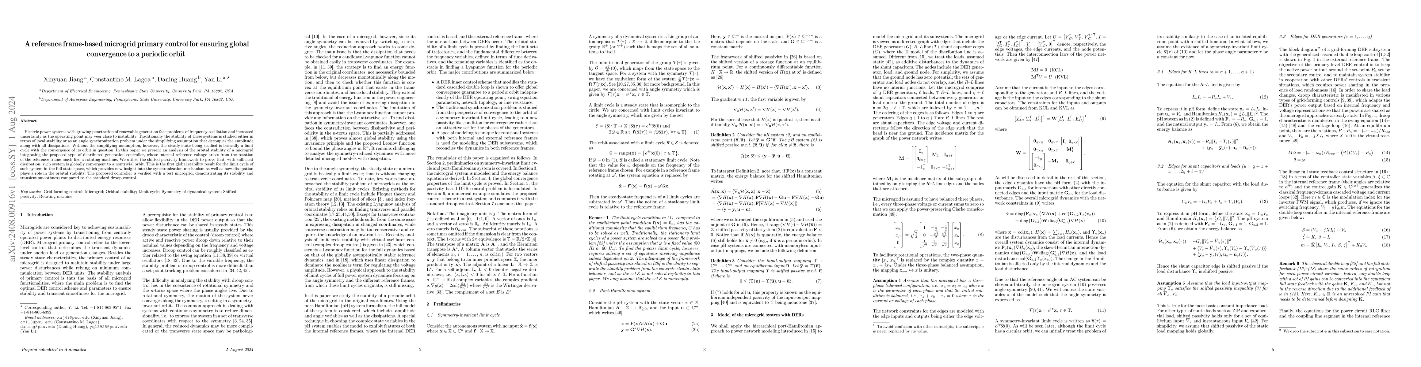 Thumbnail for A reference frame-based microgrid primary control for ensuring global
  convergence to a periodic orbit