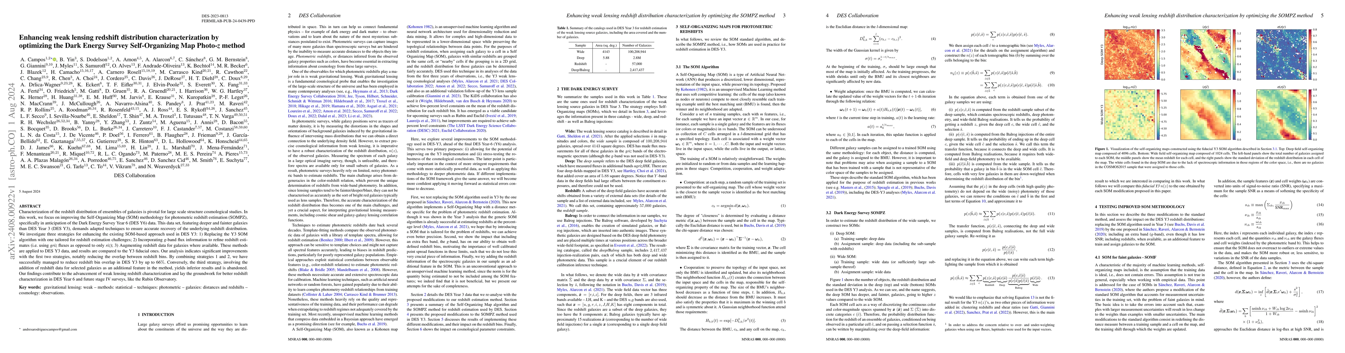 Thumbnail for Enhancing weak lensing redshift distribution characterization by
  optimizing the Dark Energy Survey Self-Organizing Map Photo-z method