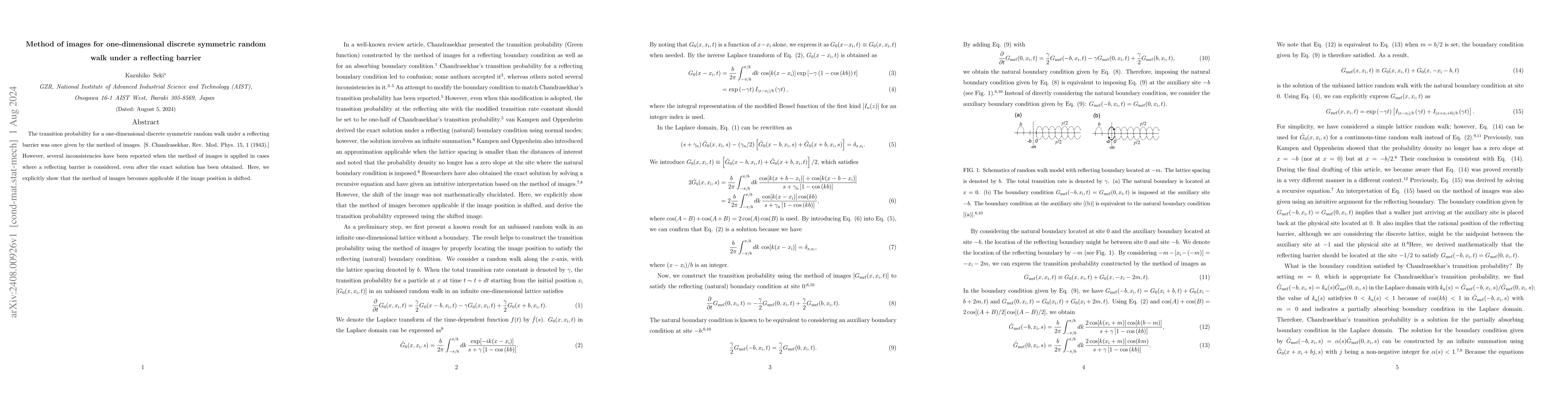 Thumbnail for Method of images for one-dimensional discrete symmetric random walk
  under a reflecting barrier