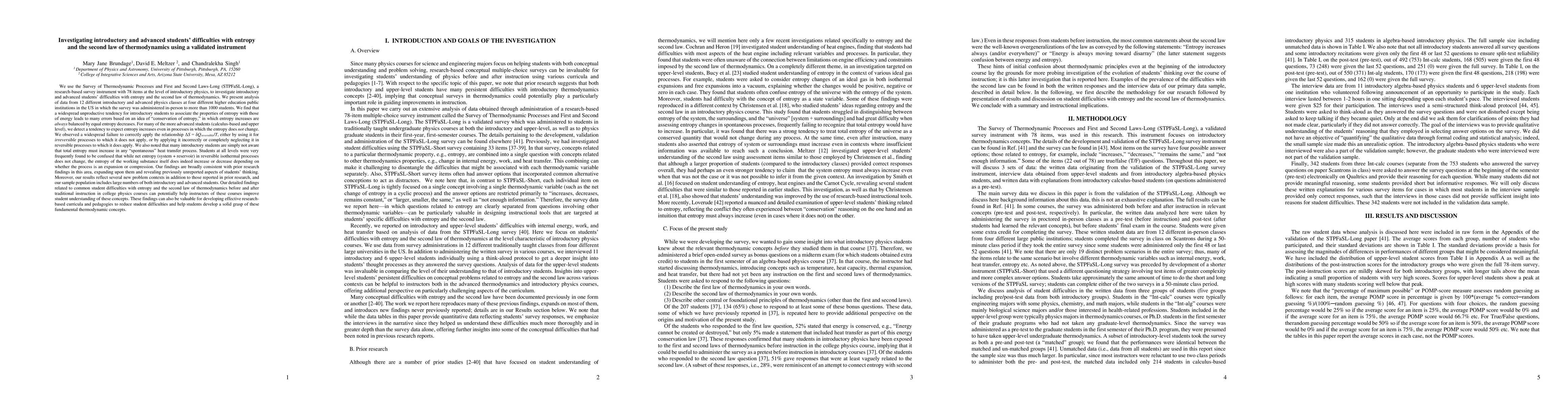 Thumbnail for Investigating introductory and advanced students' difficulties with
  entropy and the second law of thermodynamics using a validated instrument