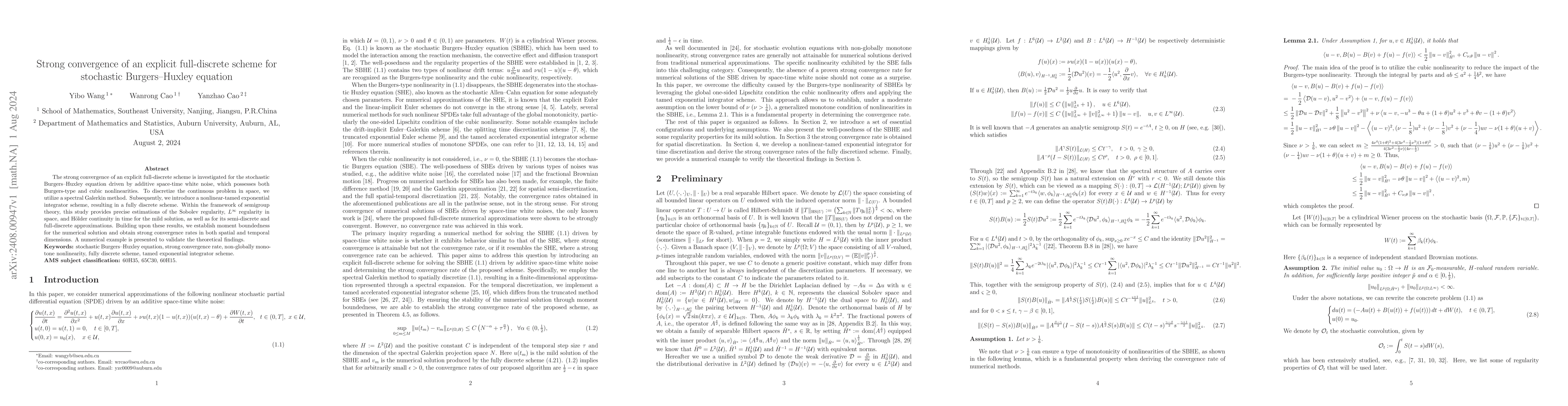 Thumbnail for Strong convergence of an explicit full-discrete scheme for stochastic
  Burgers-Huxley equation