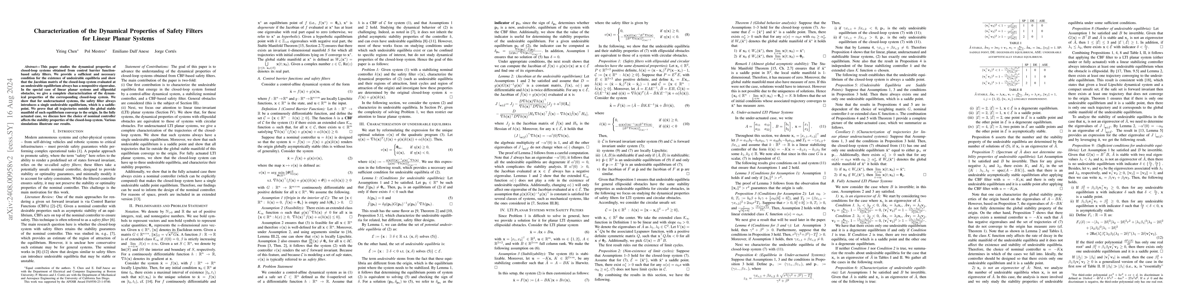 Thumbnail for Characterization of the Dynamical Properties of Safety Filters for
  Linear Planar Systems