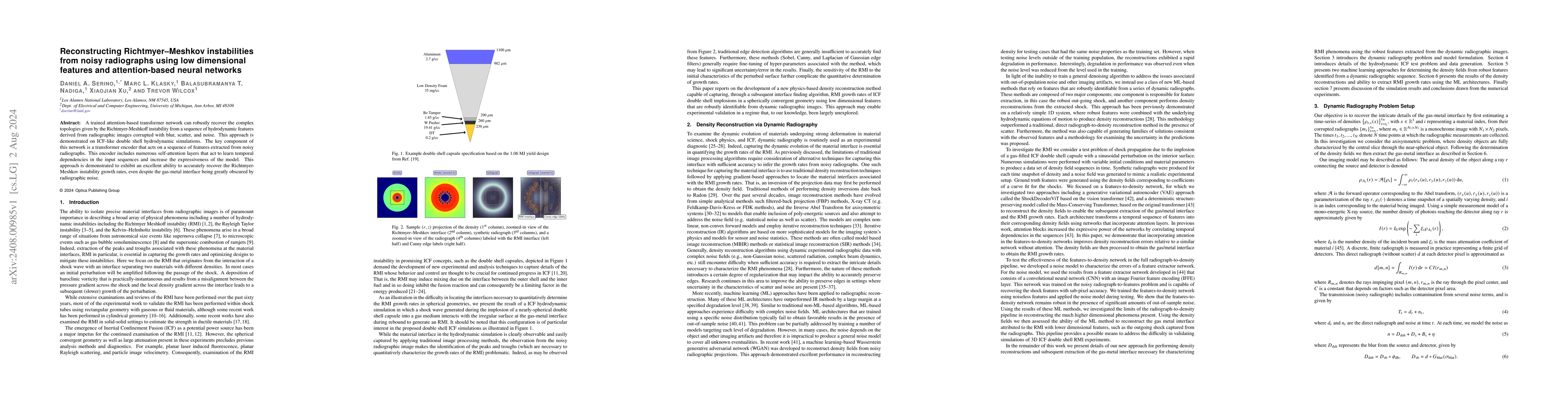 Thumbnail for Reconstructing Richtmyer-Meshkov instabilities from noisy radiographs
  using low dimensional features and attention-based neural networks