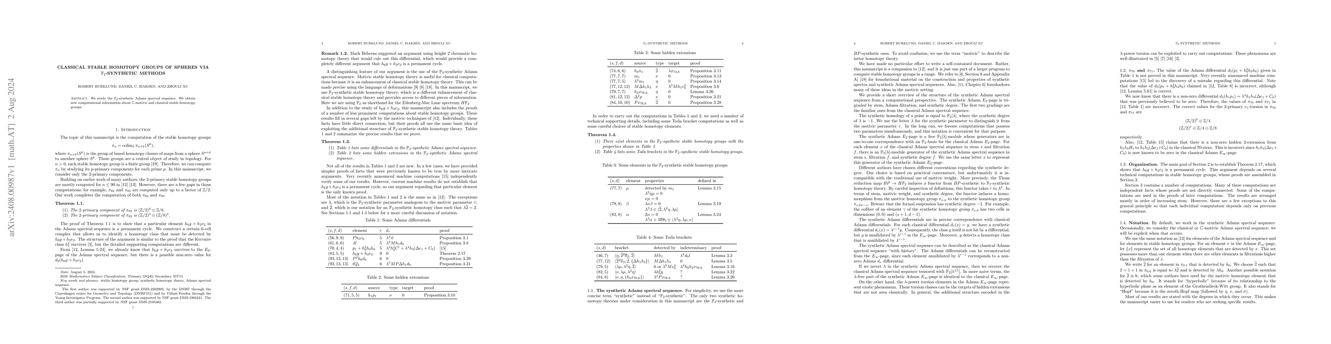 Thumbnail for Classical stable homotopy groups of spheres via $\mathbb{F}_2$-synthetic
  methods