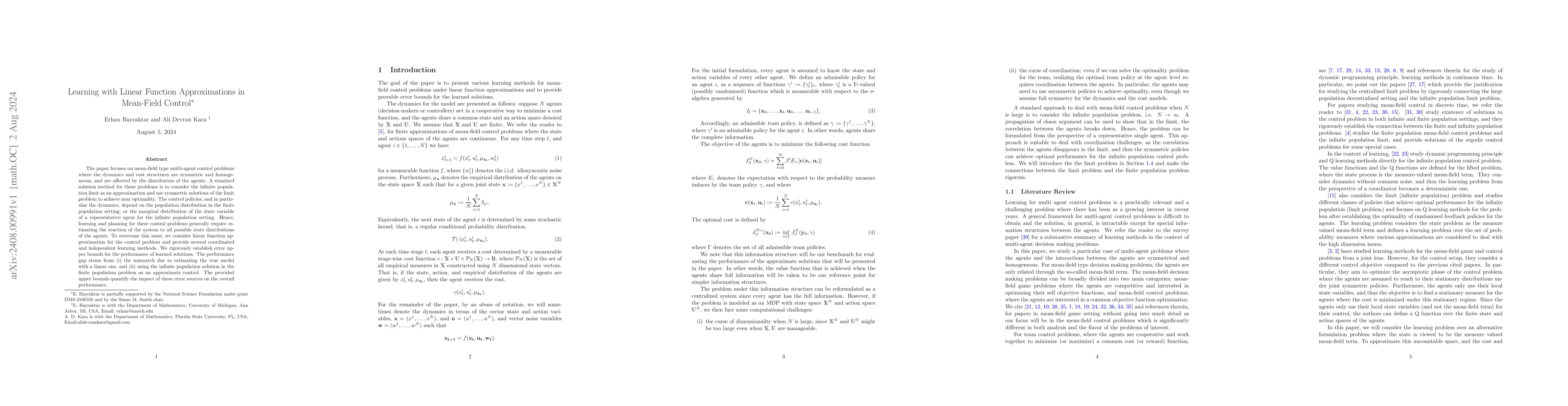 Thumbnail for Learning with Linear Function Approximations in Mean-Field Control
