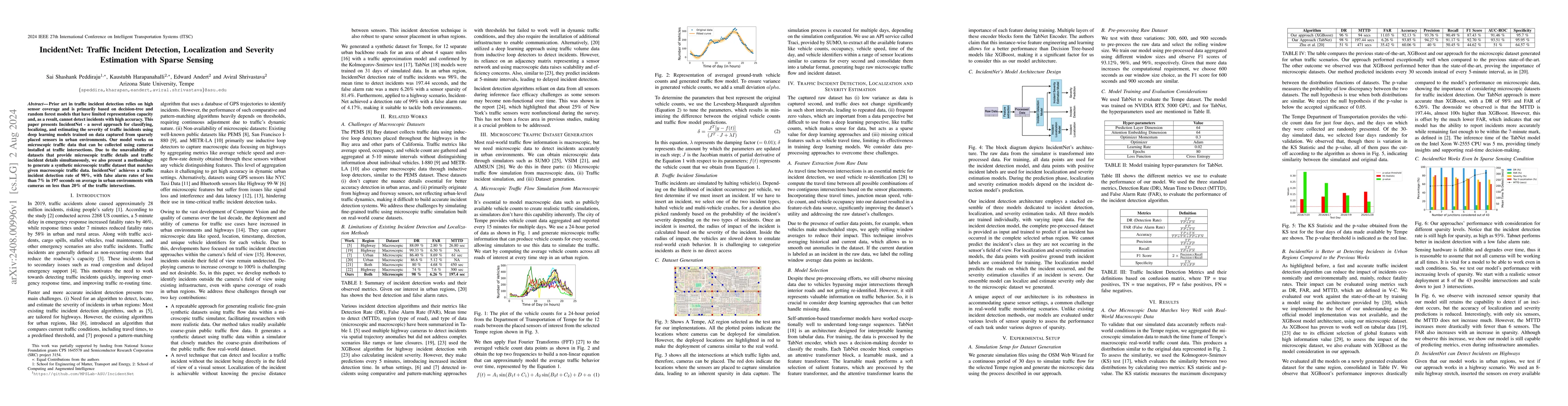 Thumbnail for IncidentNet: Traffic Incident Detection, Localization and Severity
  Estimation with Sparse Sensing