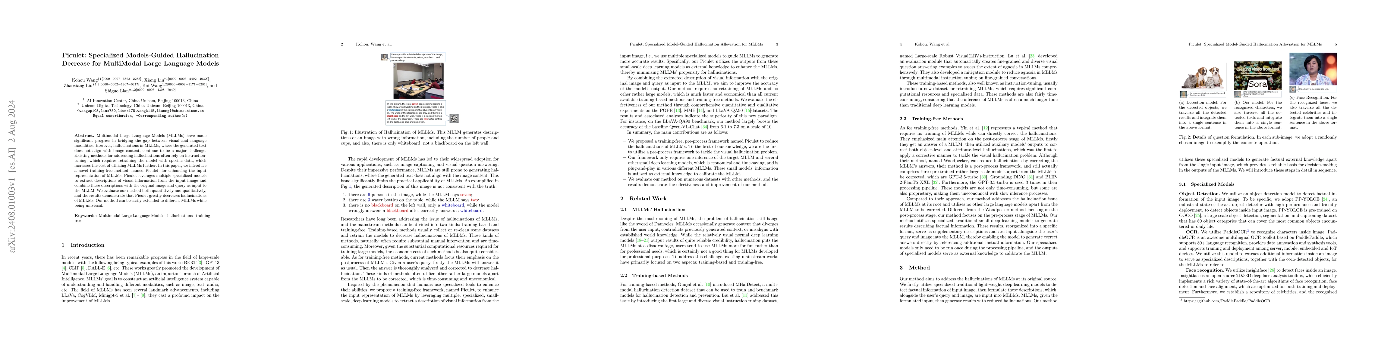 Thumbnail for Piculet: Specialized Models-Guided Hallucination Decrease for MultiModal
  Large Language Models