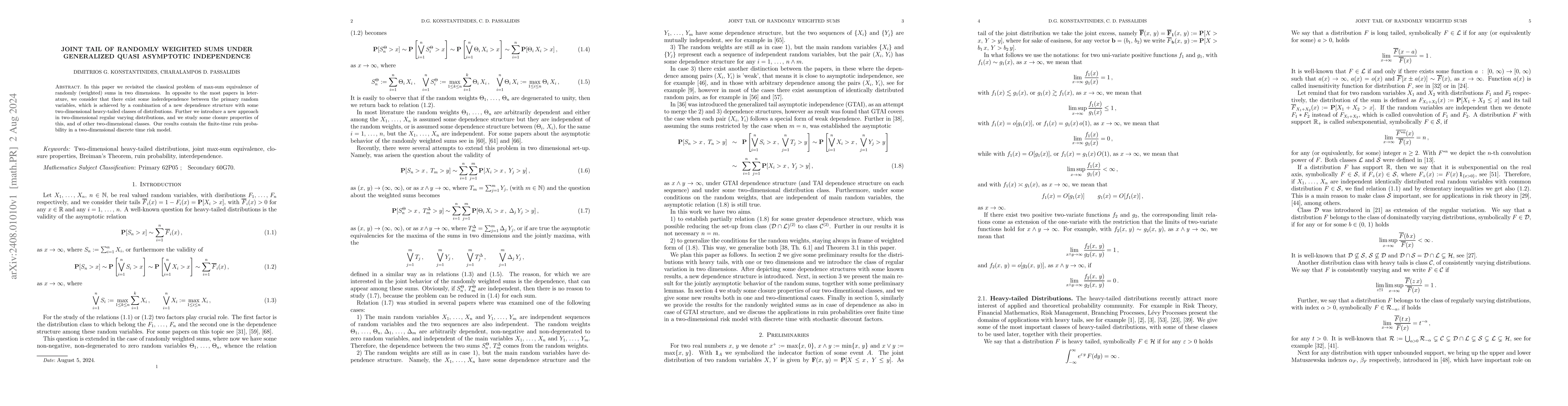 Thumbnail for Joint tail of randomly weighted sums under generalized quasi asymptotic
  independence