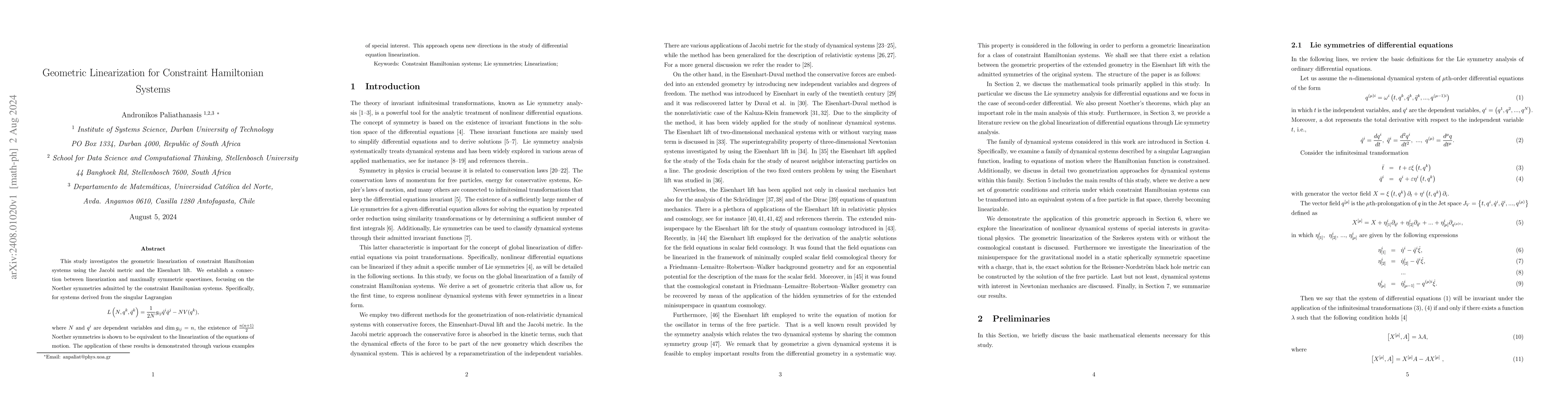 Thumbnail for Geometric Linearization for Constraint Hamiltonian Systems