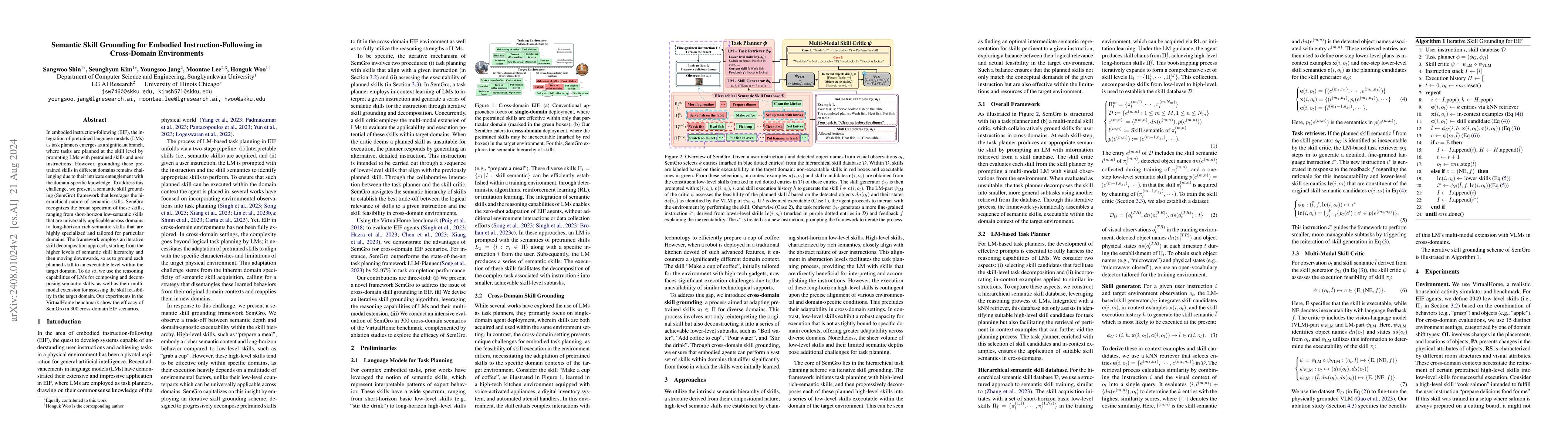 Thumbnail for Semantic Skill Grounding for Embodied Instruction-Following in
  Cross-Domain Environments
