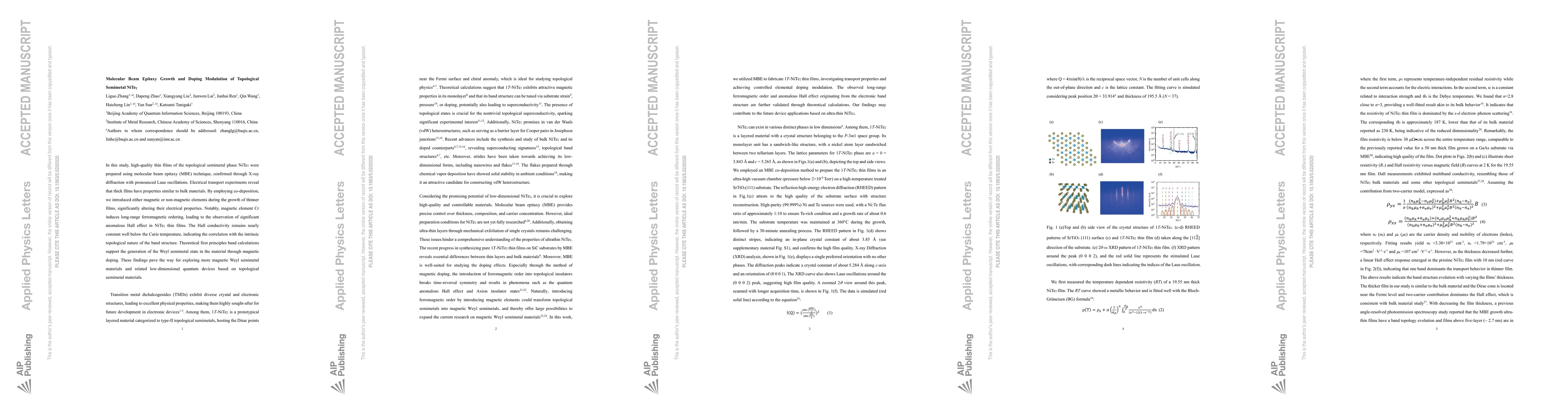 Thumbnail for Molecular Beam Epitaxy Growth and Doping Modulation of Topological
  Semimetal NiTe$_2$