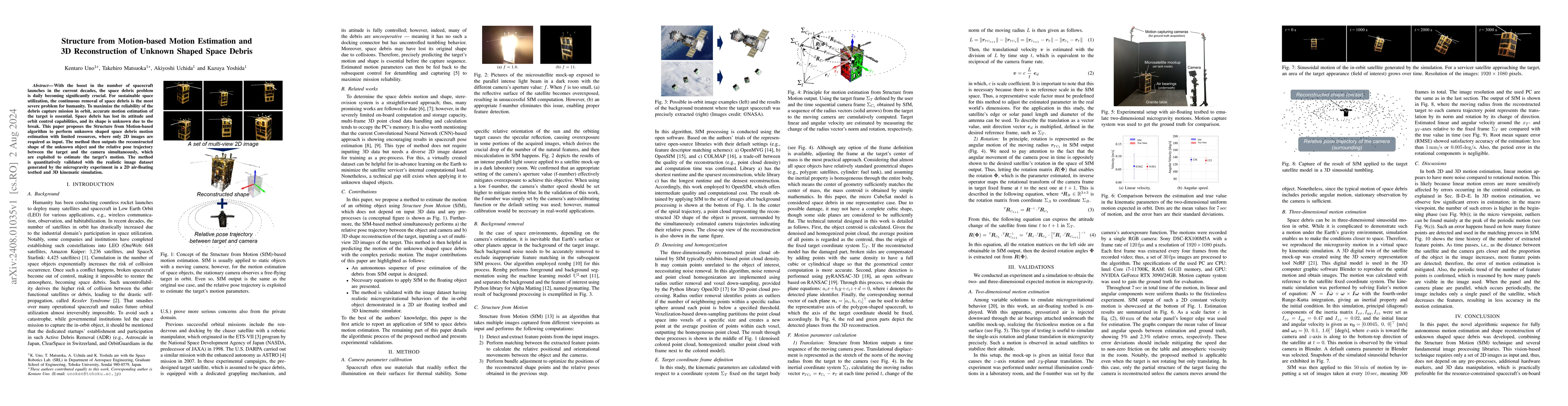 Thumbnail for Structure from Motion-based Motion Estimation and 3D Reconstruction of
  Unknown Shaped Space Debris