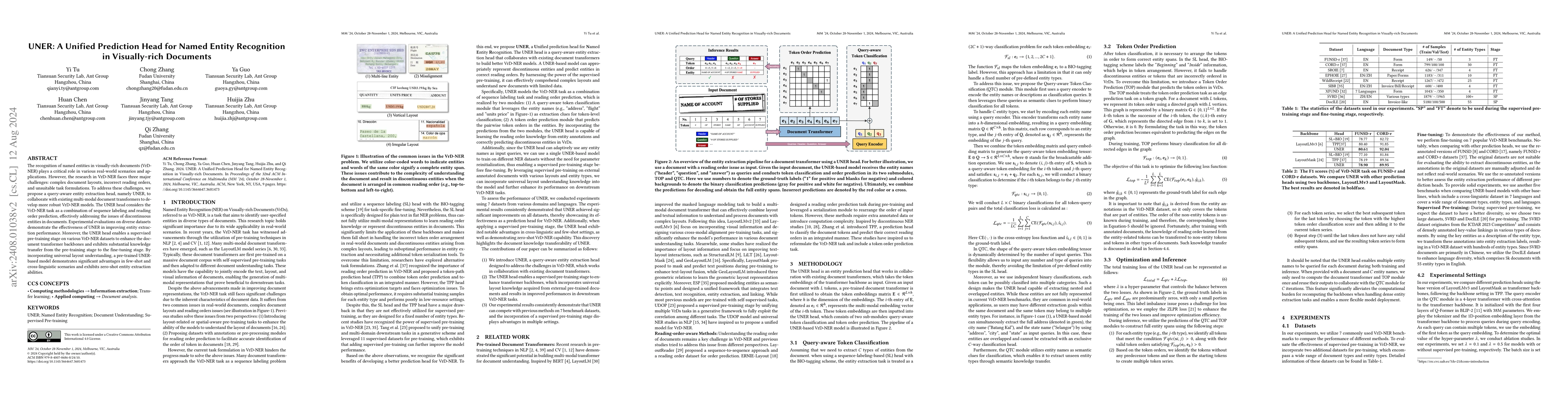 Thumbnail for UNER: A Unified Prediction Head for Named Entity Recognition in
  Visually-rich Documents