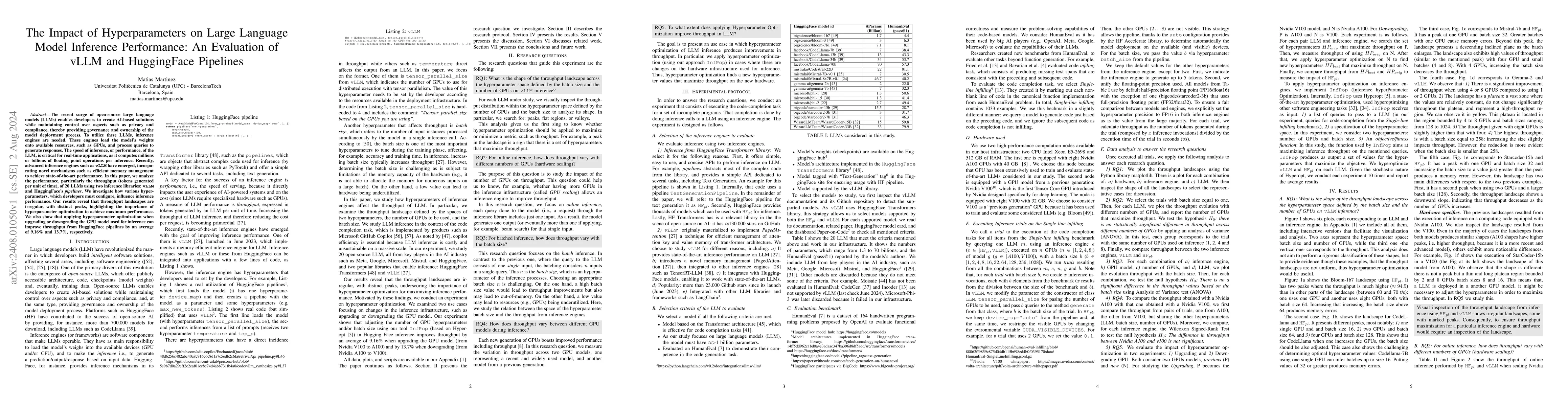 Thumbnail for The Impact of Hyperparameters on Large Language Model Inference
  Performance: An Evaluation of vLLM and HuggingFace Pipelines
