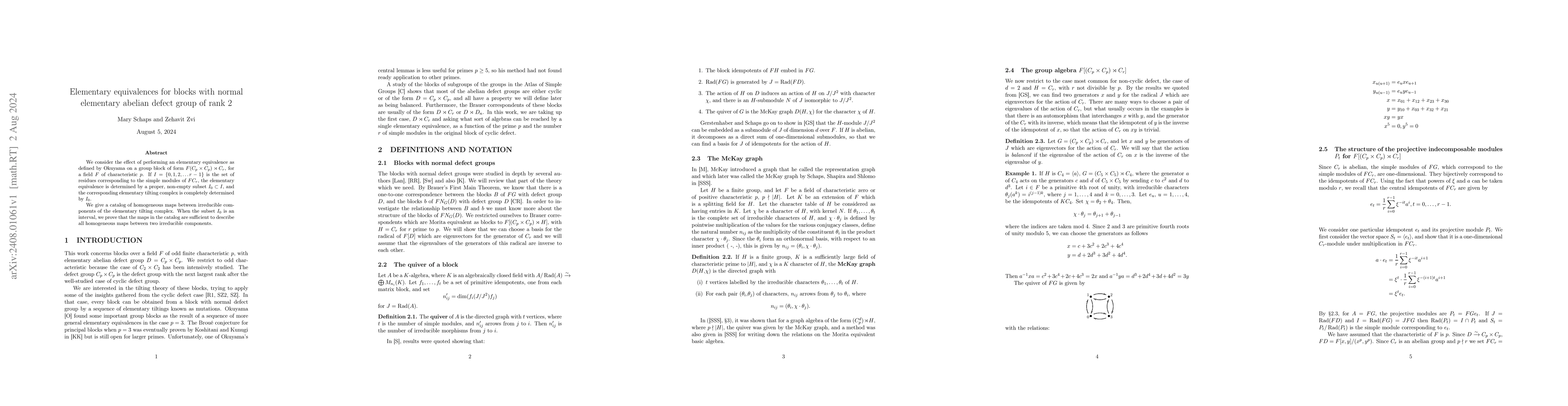Thumbnail for Elementary equivalences for blocks with normal elementary abelian defect
  group of rank 2