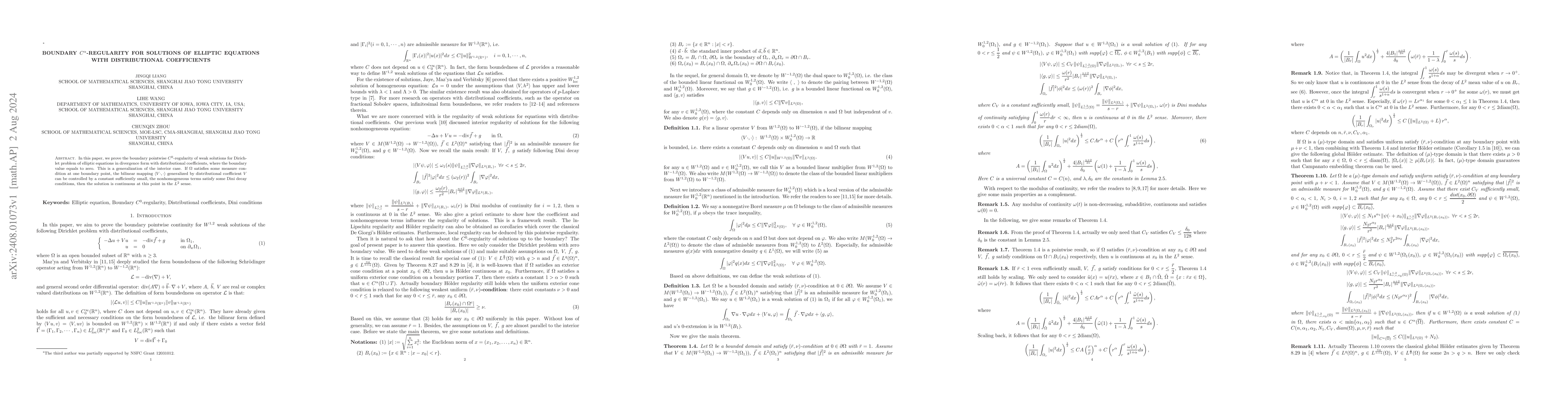Thumbnail for Boundary C^α-regularity for solutions of elliptic equations with
  distributional coefficients