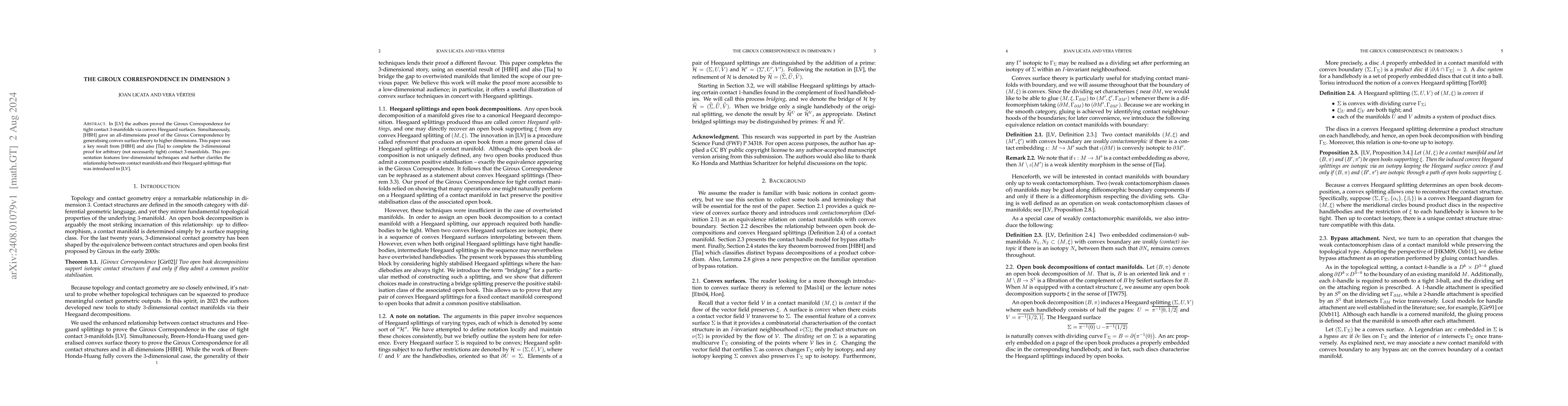 Thumbnail for The Giroux Correspondence in dimension 3