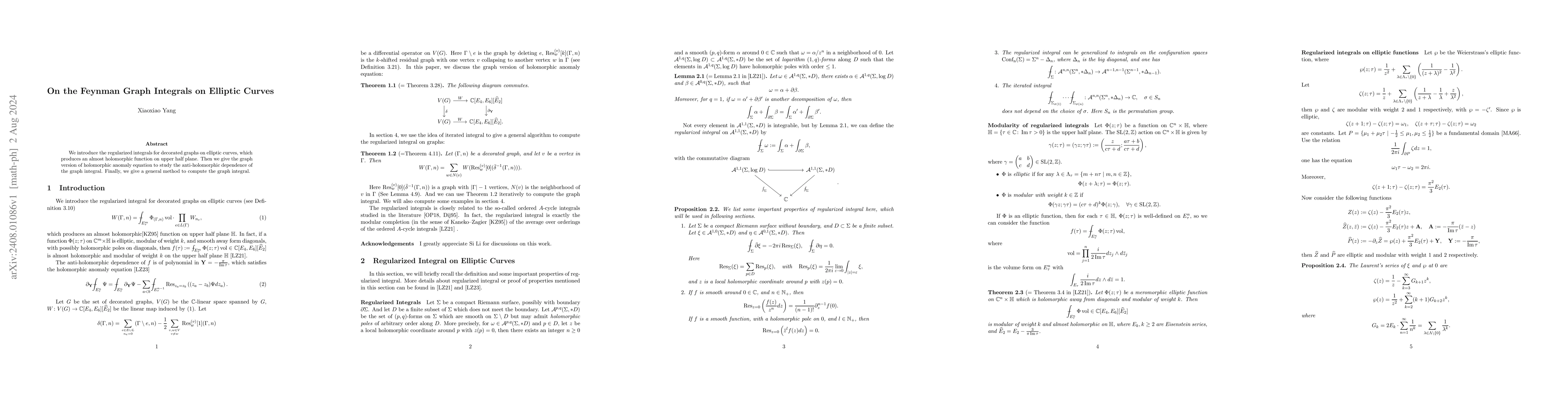 Thumbnail for On the Feynman Graph Integrals on Elliptic Curves