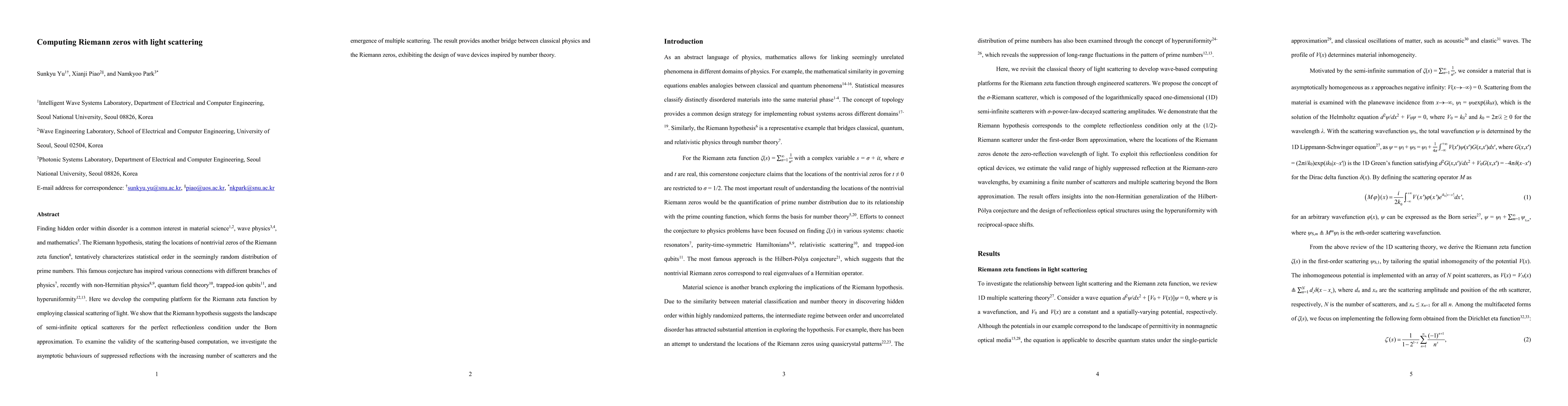 Thumbnail for Computing Riemann zeros with light scattering