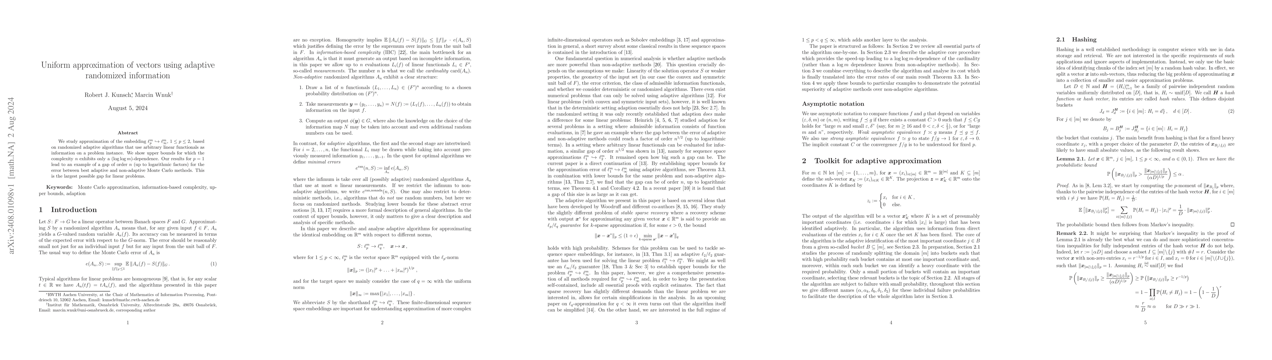 Thumbnail for Uniform approximation of vectors using adaptive randomized information
