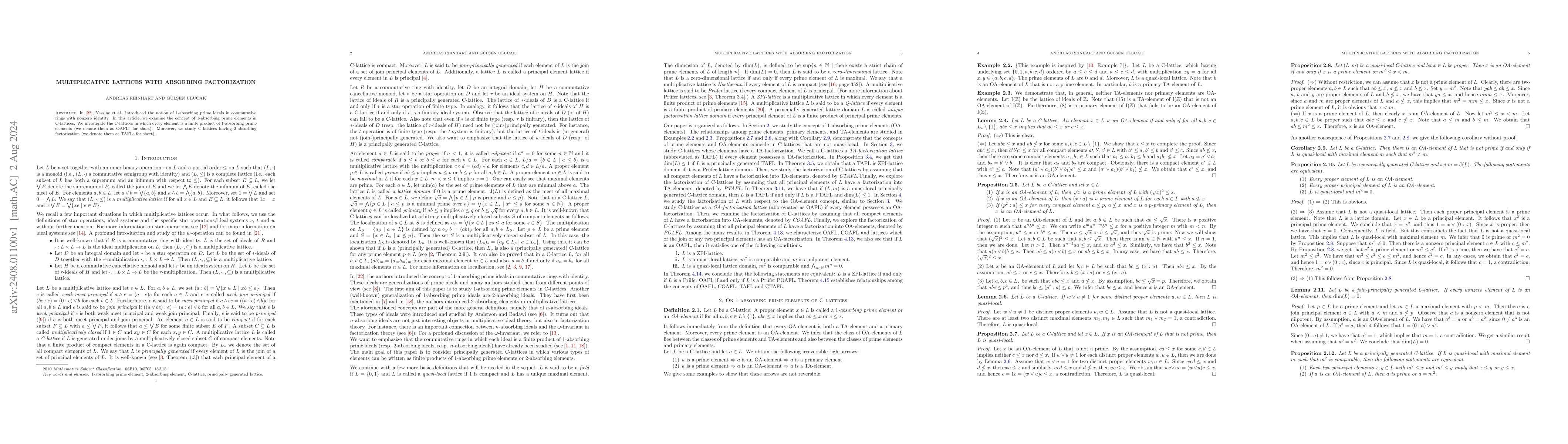 Thumbnail for Multiplicative Lattices with Absorbing Factorization