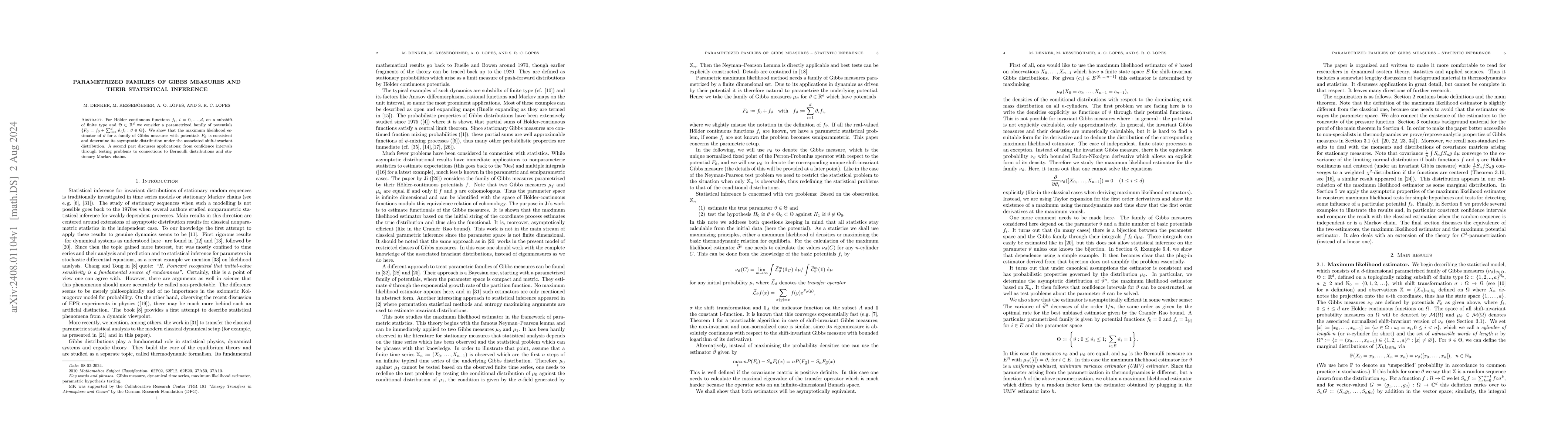 Thumbnail for Parametrized Families of Gibbs Measures and their Statistical Inference