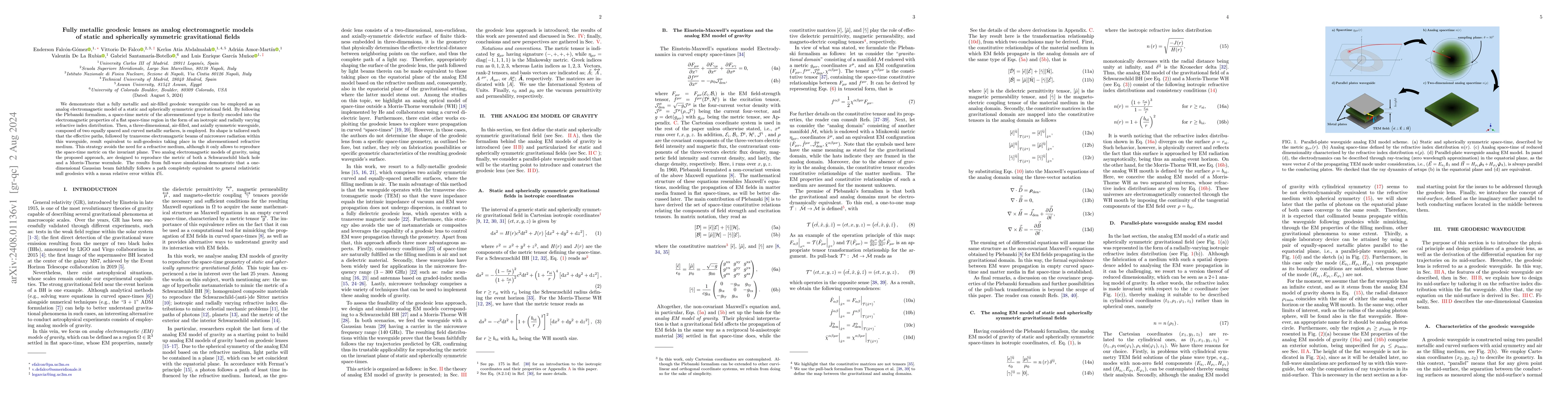 Thumbnail for Fully metallic geodesic lenses as analog electromagnetic models of
  static and spherically symmetric gravitational fields