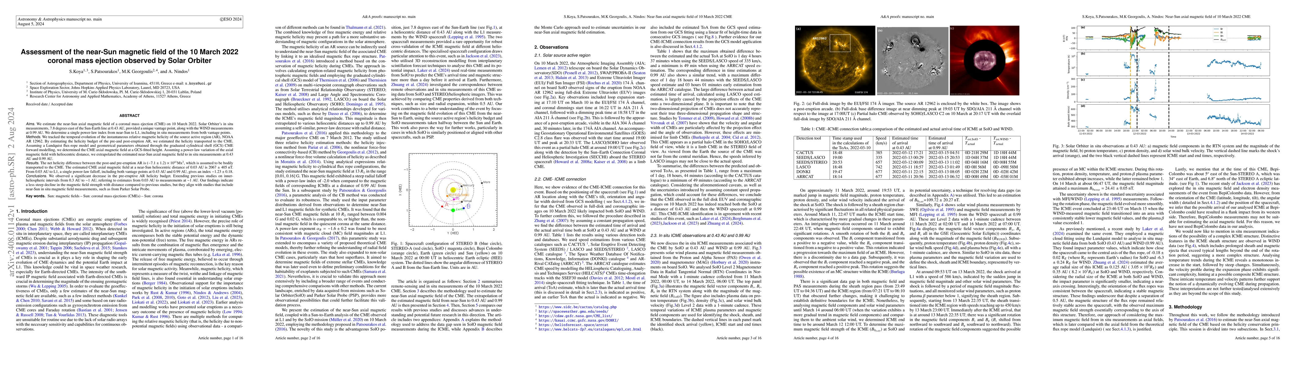 Thumbnail for Assessment of the near-Sun magnetic field of the 10 March 2022 coronal
  mass ejection observed by Solar Orbiter