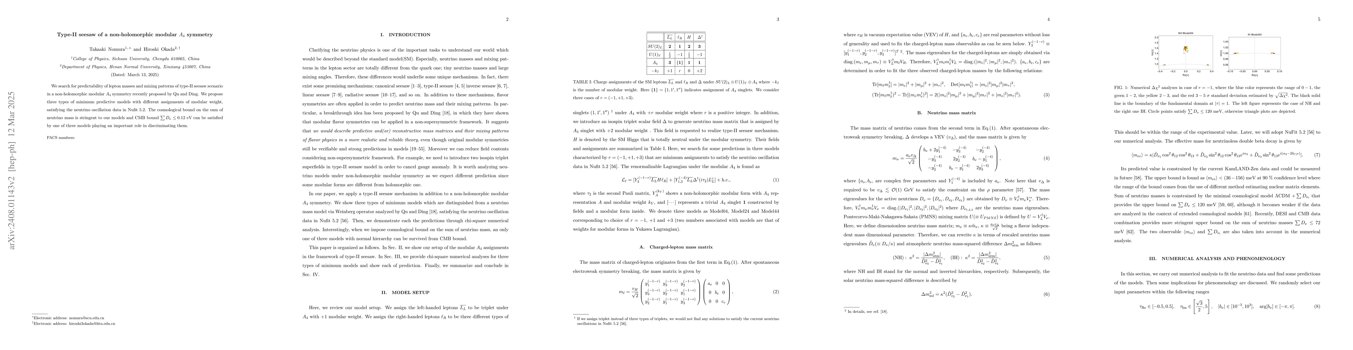 Thumbnail for Type-II seesaw of a non-holomorphic modular $A_4$ symmetry