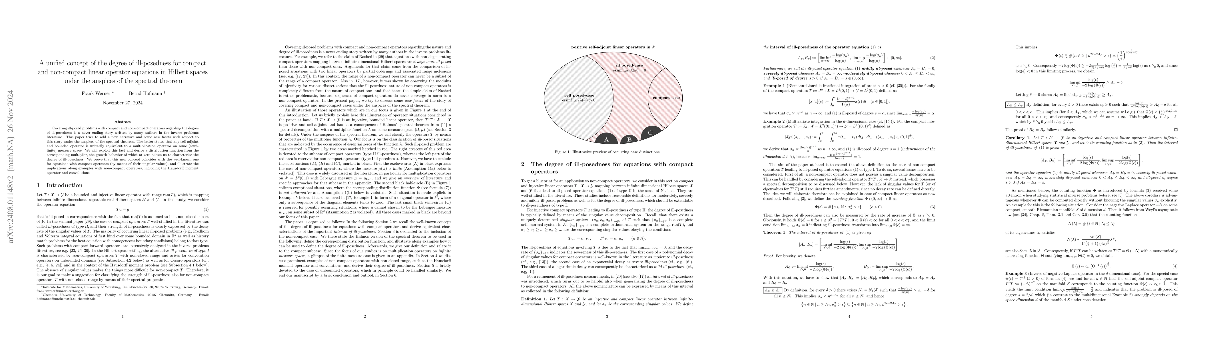 Thumbnail for A unified concept of the degree of ill-posedness for compact and
  non-compact linear operator equations in Hilbert spaces under the auspices of
  the spectral theorem