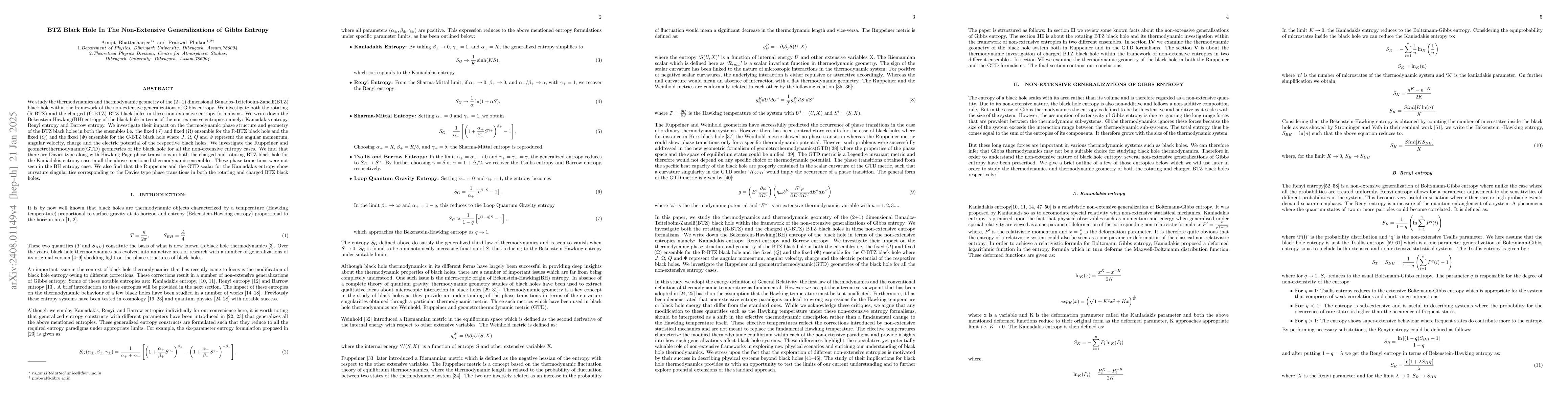 Thumbnail for BTZ Black Hole In The Non-Extensive Generalizations of Gibbs Entropy