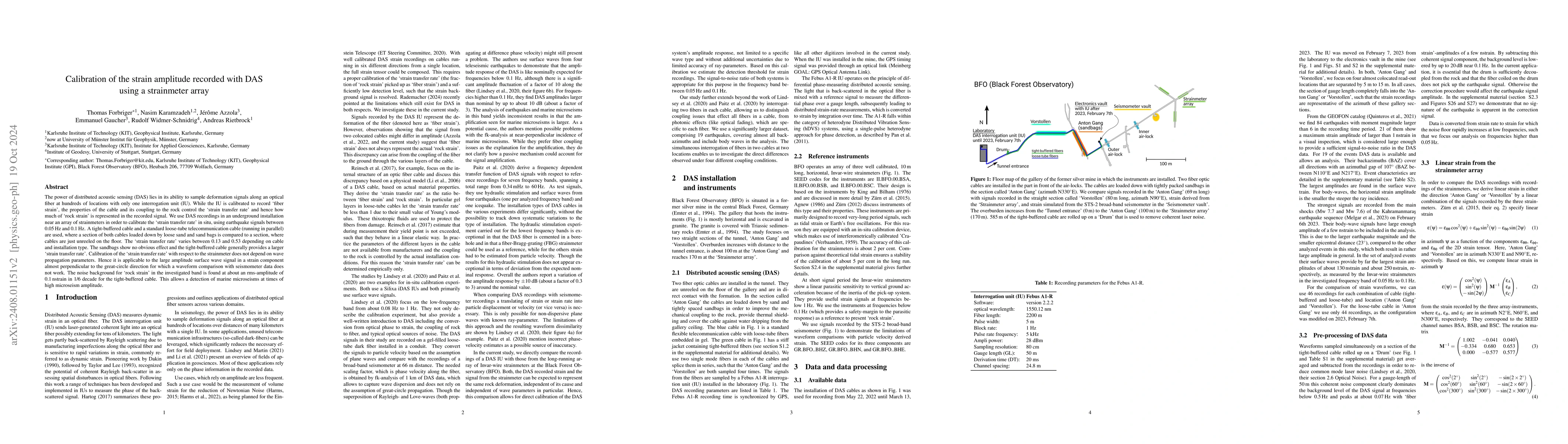 Thumbnail for Calibration of the strain amplitude recorded with DAS using a
  strainmeter array