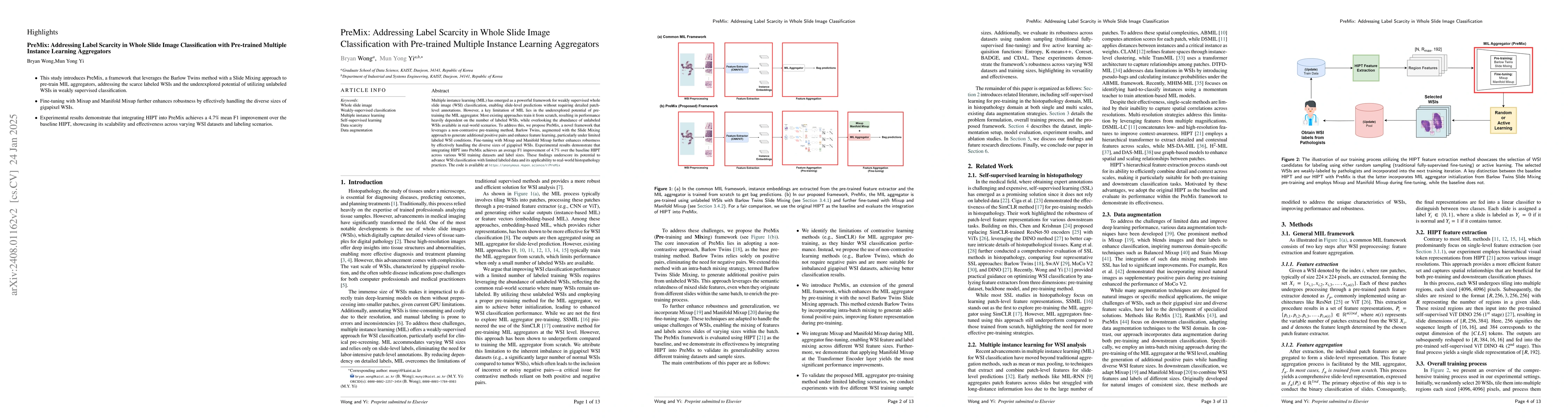 Thumbnail for PreMix: Boosting Multiple Instance Learning in Digital Histopathology
  through Pre-training with Intra-Batch Slide Mixing