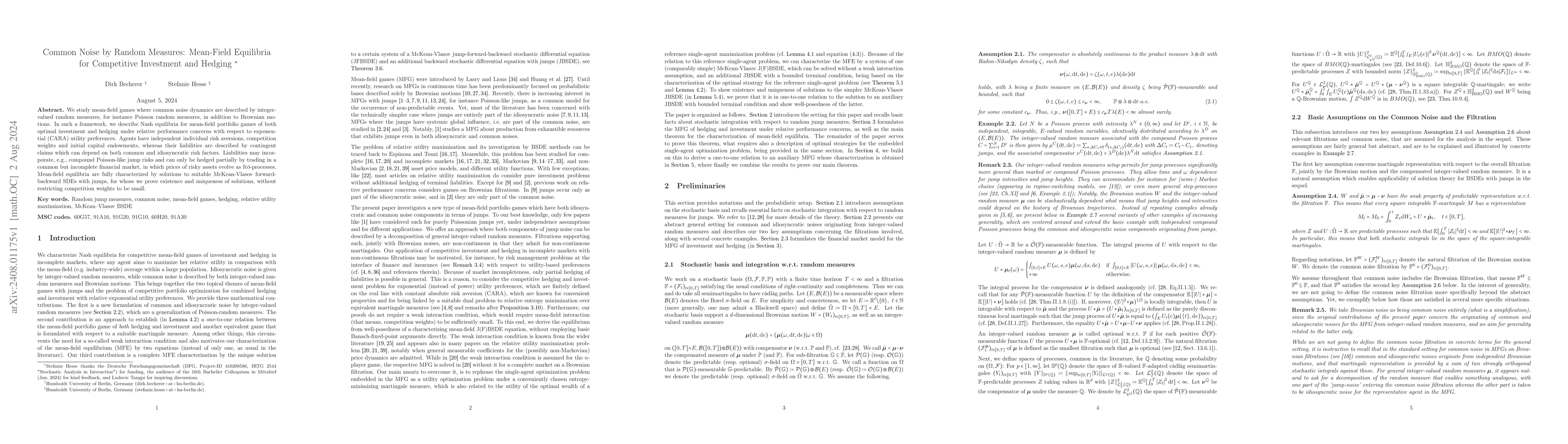 Thumbnail for Common Noise by Random Measures: Mean-Field Equilibria for Competitive
  Investment and Hedging