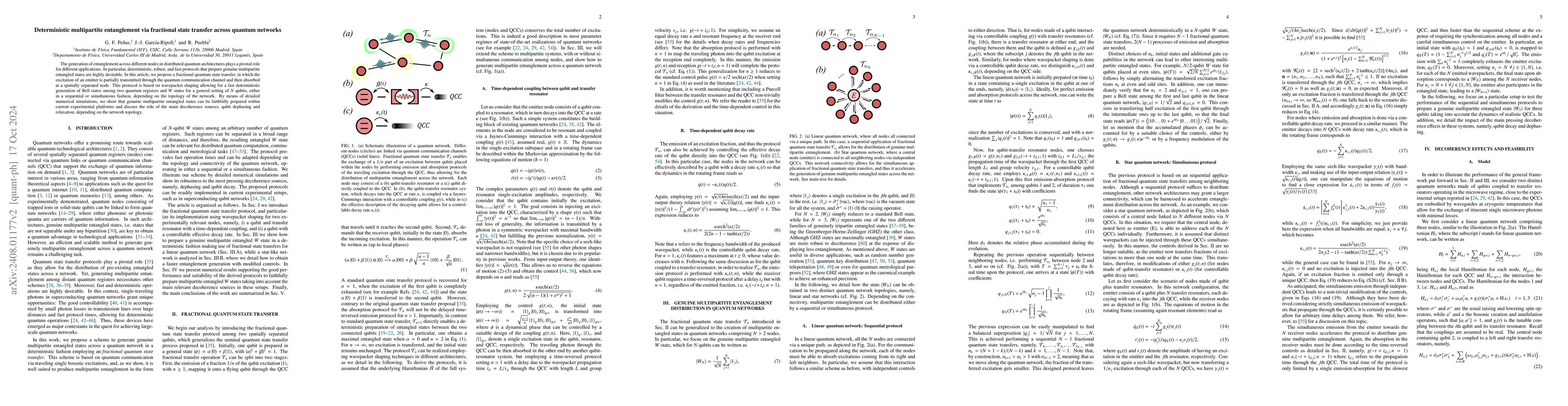 Thumbnail for Deterministic multipartite entanglement via fractional state transfer
  across quantum networks