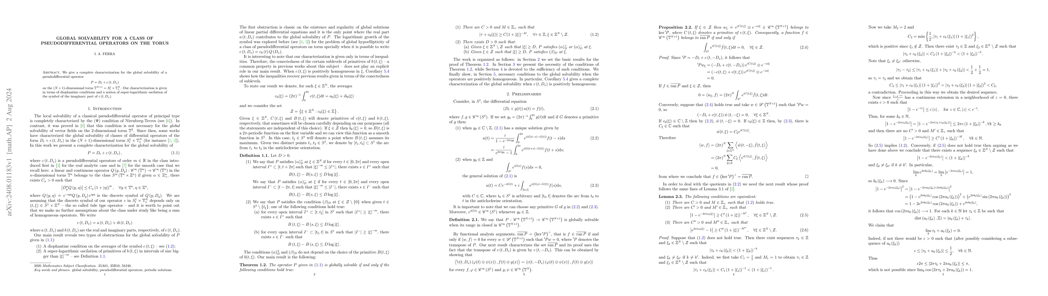 Thumbnail for Global solvability for a class of pseudodifferential operators on the
  torus