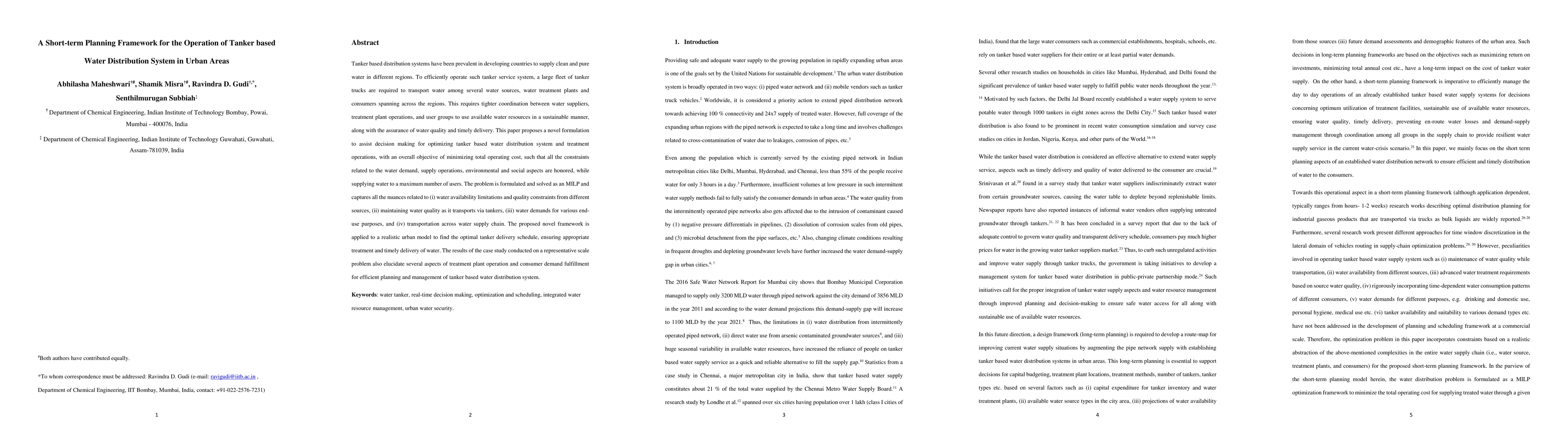 Thumbnail for A Short-Term Planning Framework for the Operation of Tanker-Based Water
  Distribution Systems in Urban Areas