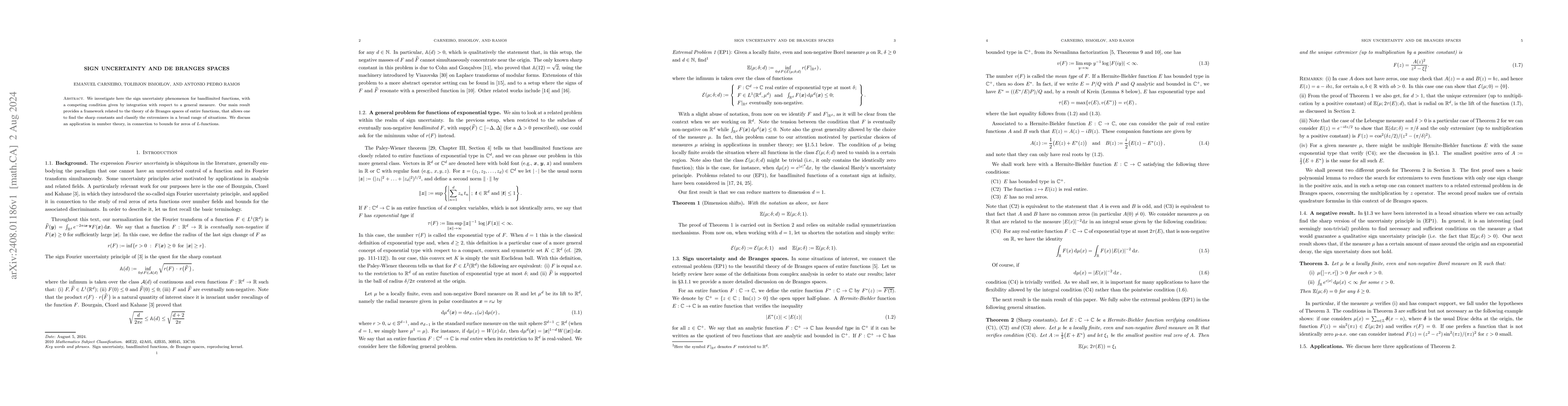 Thumbnail for Sign uncertainty and de Branges spaces