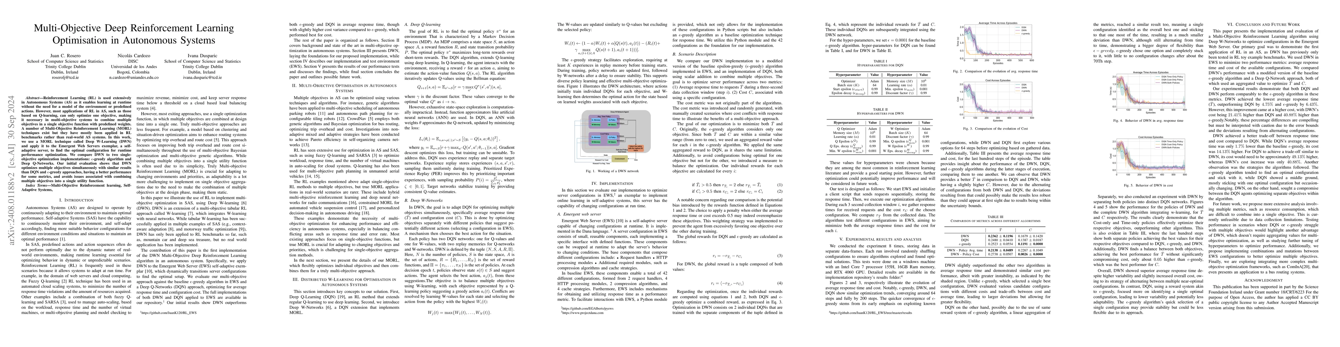 Thumbnail for Multi-Objective Deep Reinforcement Learning for Optimisation in
  Autonomous Systems