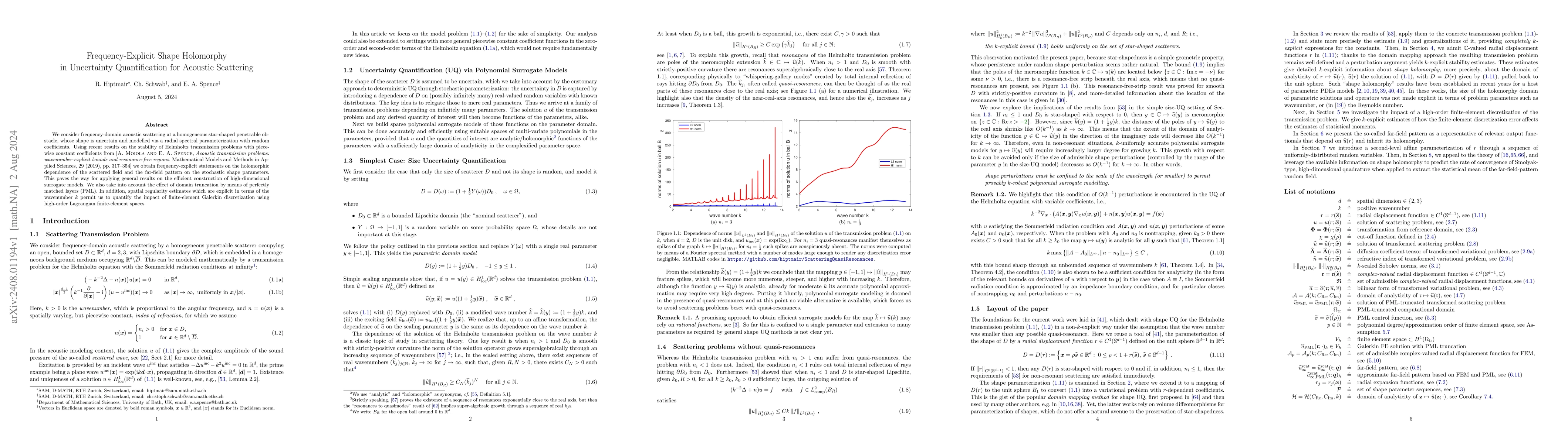 Thumbnail for Frequency-Explicit Shape Holomorphy in Uncertainty Quantification for
  Acoustic Scattering