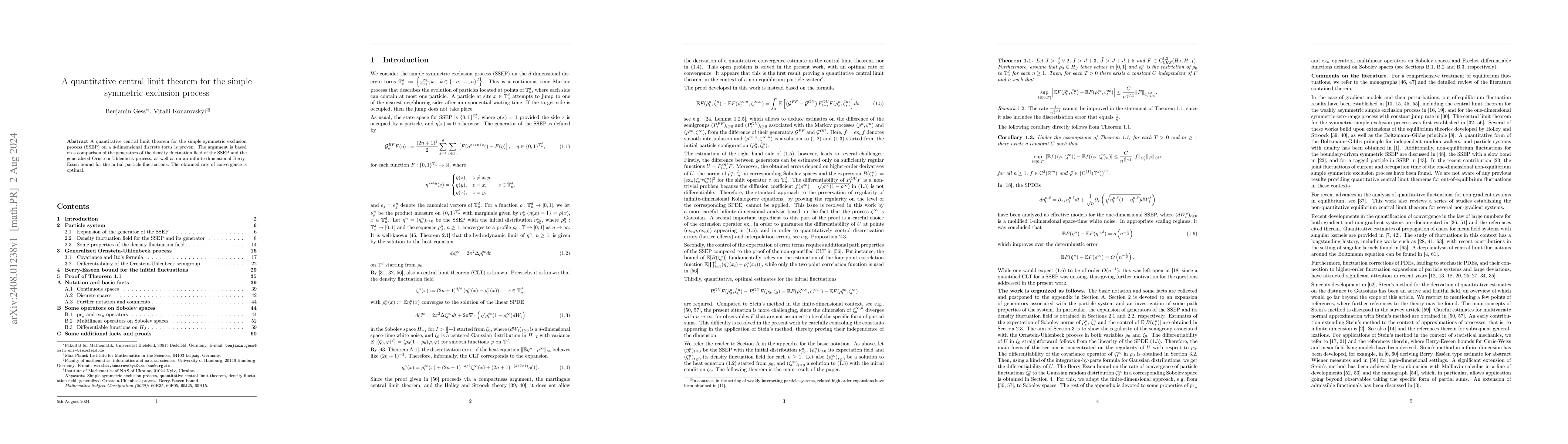 Thumbnail for A quantitative central limit theorem for the simple symmetric exclusion
  process