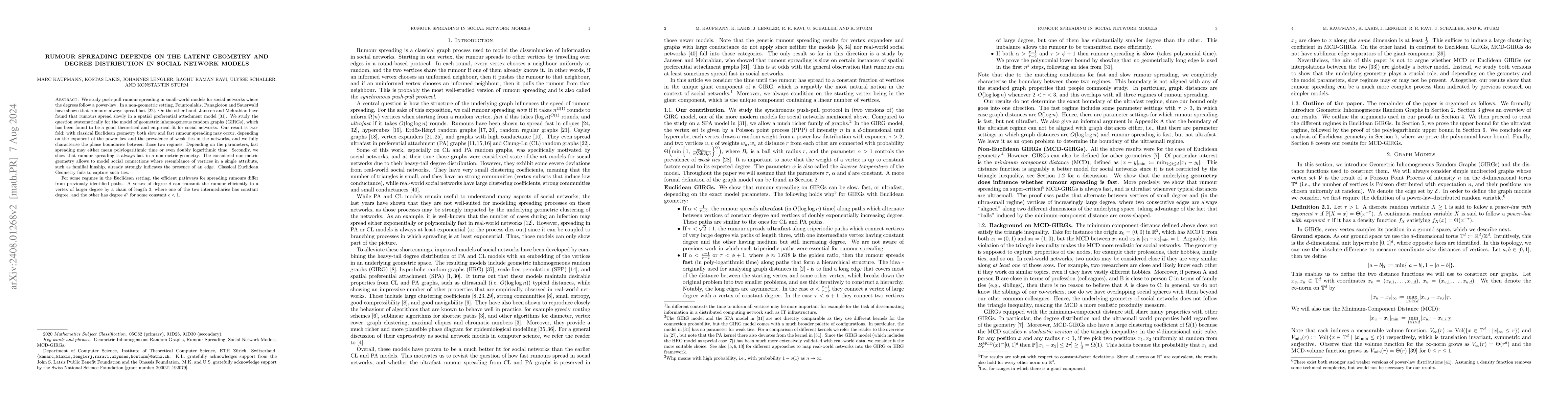 Thumbnail for Rumour Spreading Depends on the Latent Geometry and Degree Distribution
  in Social Network Models