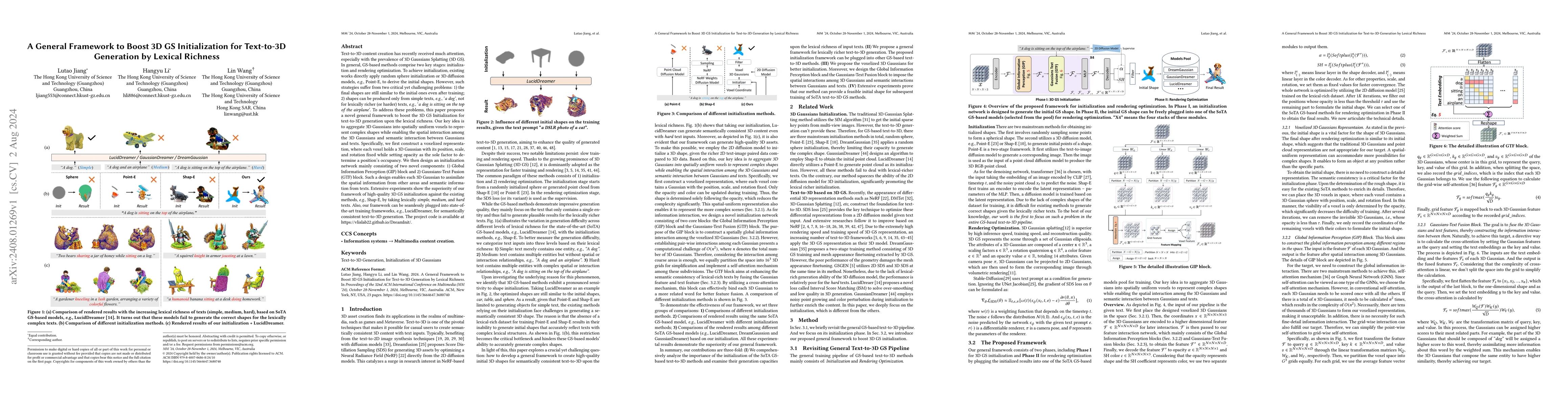 Thumbnail for A General Framework to Boost 3D GS Initialization for Text-to-3D
  Generation by Lexical Richness